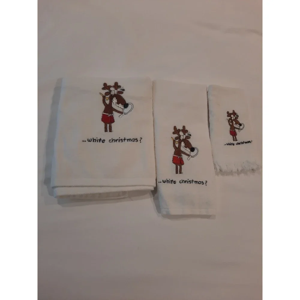 Christmas Towels Shaving Reindeer Grand Prix by Avanti 3 bath 3 hand 3 wash